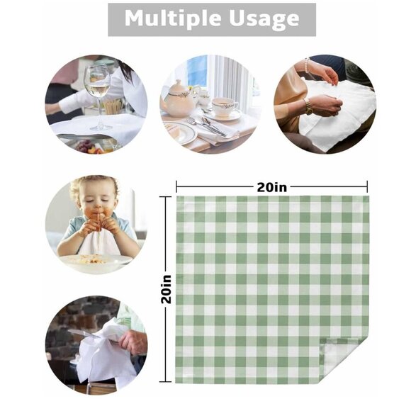 New NIB Sage Green Buffalo Plaid Cloth Napkins Checkered Farmhouse Set of 6 - Picture 6 of 6